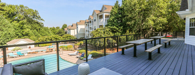 Exterior View of Pool Deck at Campus Edge Apartments in Raleigh, North Carolina near NC State University